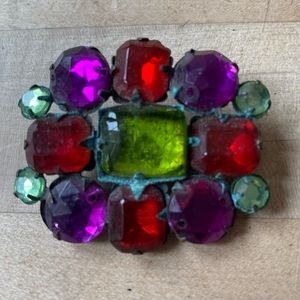 Unique vintage, multicolored stone, brooch with brass backing